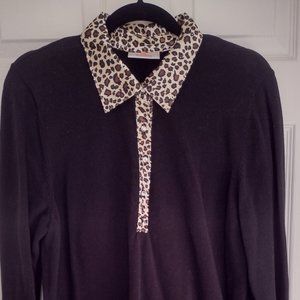 EUC - Quacker Factory Sweater with Animal Woven Collar Black - XL